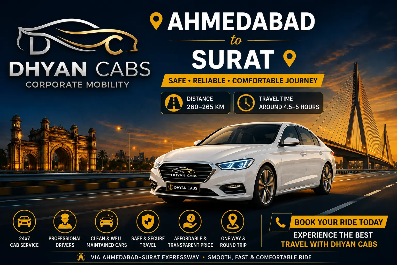 Ahmedabad to Surat cab route